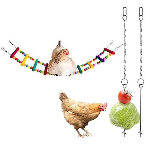 Bac-kitchen Chicken Veggies Skewer Fruit Holder, Stainless Steel Hanging Feeder Chain Toy, Hens Pet Chicken Vegetable Hanging Foraging Coop Toys (2+1pcs) Cover