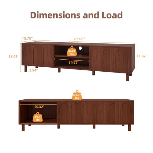TV Stand for TVs up to 70\'\', Entertainment Center with Large Storage for Living Room, Media Console with Sliding Doors and Adjustable Shelves, Modern TV Cabinet for Game Consoles and Decor(Walnut) - Thumbnail 2