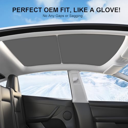 Image of Upgrade Tesla Model Y Sunshade Roof [Never Sag Gap, Nano Ice-Crystal Coatings] 3-Gen Heat Insulation Keep Cooling Foldable Glass Roof Sun Shade, Accessories for Model Y 2020~2024,Tesla Interior Black