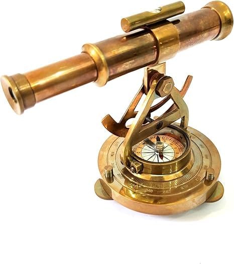 Antique Brown Brass Alidade Telescope with Compass Survey Instrument Nautical Brass Collectible Home Decor Best Gift Item 5 inches