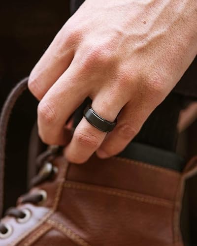 TIGRADE 4mm 6mm 8mm 10mm Titanium Rings Black/Silver/Gold Wedding Band Matte Comfort Fit for Men Women Size 3-15, Black 8MM, Size 8.5