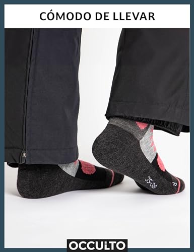 Occulto CALCETINES de ESQUI para MUJER (2 Pares), CALCETINES TÉRMICOS MUJERES DEPORTIVOS ACOLCHADOS y TRANSPIRANTES PARA TOURING, ALPINISIMO y SNOWBOARD 39-42 2 Pares Rosado - imagen 3