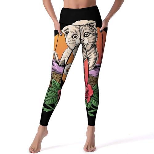 Legging de yoga chat pour femmes : pantalon de sport taille haute idéal fitness et gym