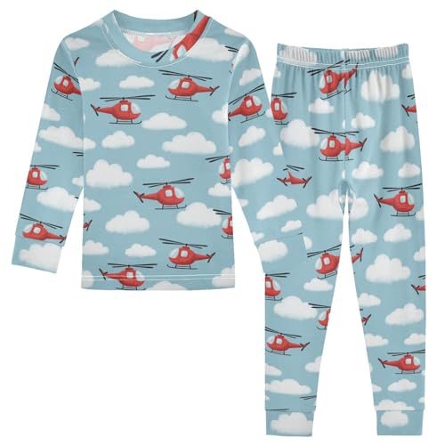 Pajama Sets Long Sleeve Helicopter Pattern Sky Cloud Soft Comfy Sleepwear 2 Piece PJS 3-8T
