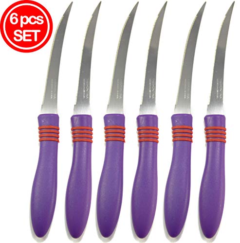 402453 6 violet knife set with serrated cutting edge for slicing fruit