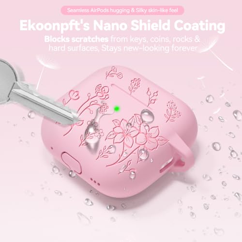 Image of Ekoonpft for AirPods 4 Case, Soft Silicone Flower Engraved Cases Pink