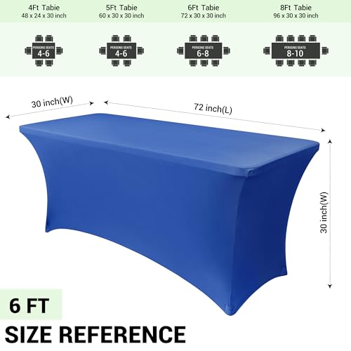 Image of Obstal 6ft Stretch Spandex Table Cover for Standard Folding Tables - 2 Pack Universal Rectangular Fitted Tablecloth Protector for Wedding, Banquet and Party, 72L x 30W x 30H Inches, Royal Blue, 2pc