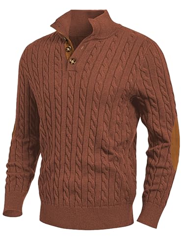 Image of JMIERR Men's Cable Knit Pullover Sweater Casual Long Sleeve Stand Collar Button Knitted Sweaters