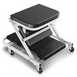 Auto Dynasty 40' Z-Creeper Seat, 2-in-1 Foldable Garage Creeper Shop Seat, 330 LBS Capacity Automotive Mechanic Repair Under Car Rolling Creeper Seat, Silver