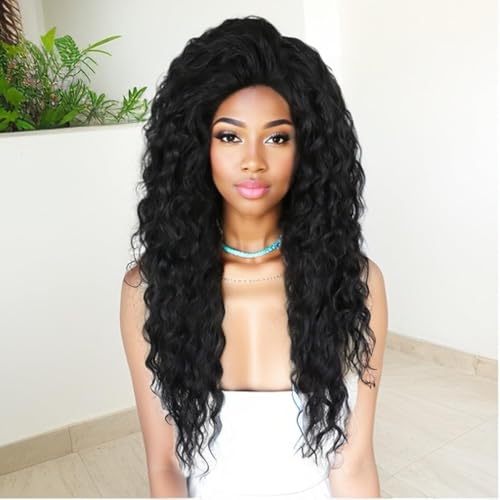 Image of GNIMEGIL 26 Inch Long Black Curly Wigs for Women Water Wave Synthetic Hairpiece Voluminous Deep Wavy Dark Black Wig for Cosplay Halloween Costume and Daily Drag Queen Carnival Hairstyles