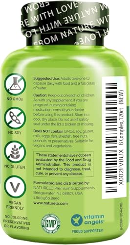 NATURELO B Complex (One Daily) - Food-Based Blend - All B-Vitamins - Vitamin B6, Folate, B12, Biotin, Niacin, CoQ10 - Best Natural Supplement for Energy - 120 Vegan Capsules | 4 Month Supply - Image 3