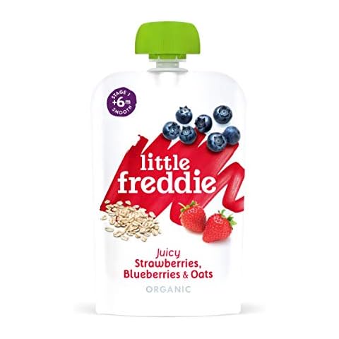 Little Freddie, Stage from 6 months pouches, Little Freddie Organic Baby Food - Strawberries, Blueberries & Oats Pouch (Pack of 6x100g), 600 gram Cover