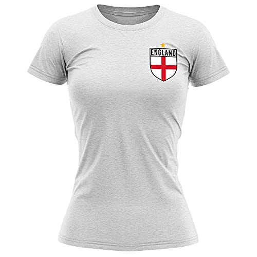 England Shirt Women - Womens England Flag Badge T Shirt - Football Country European Supporters 2020 Retro Tee Her - English Tournament 2021 Footy Soccer Top M White