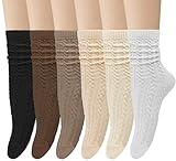 Chalier 6 Pairs Womens Crew Socks, Retro Casual Knit Socks Soft Cotton Sock for Women, Light Color