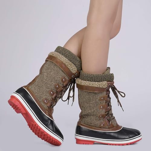 DREAM PAIRS DREAM PAIRS Women's Mid-Calf Waterproof Winter Snow Boots,Size 9,Brown,MONTE_02