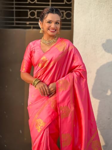 Image of SGF11 Women's Kanjivaram Pure Soft Silk Saree With Unstitched Blouse Piece