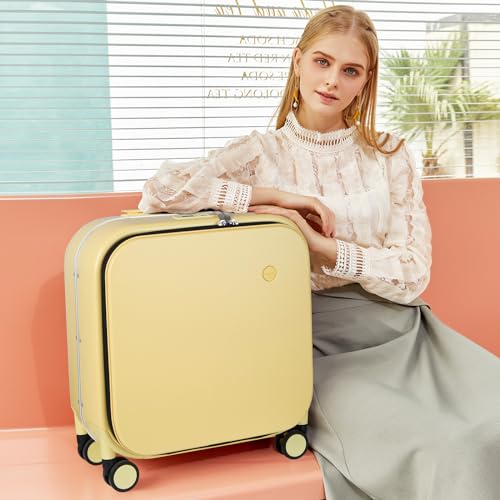 Image of mixi Luggage Suitcase with Spinner Wheels, Travel Luggage Aluminum Frame PC Hardside with TSA Lock & Cover, Lark Yellow, 18-inch, Minimalist