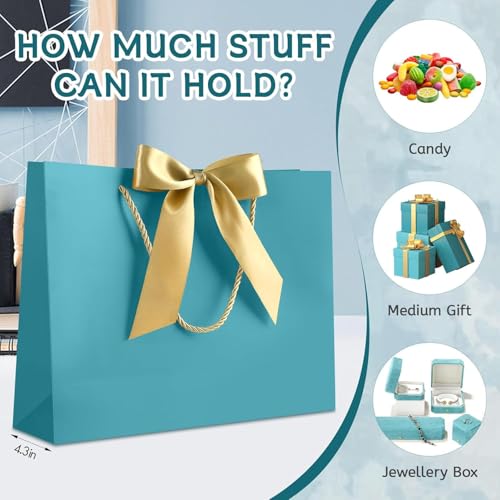Image of JMANNI Gift Bags with Handles, 13 inch Medium Gift Bag for Presents, 1 Pcs Bags with 2 Tissue Paper and 1 Cards for Baby Shower Wedding Bridal Shower Mother's Day Birthday Party (Bule