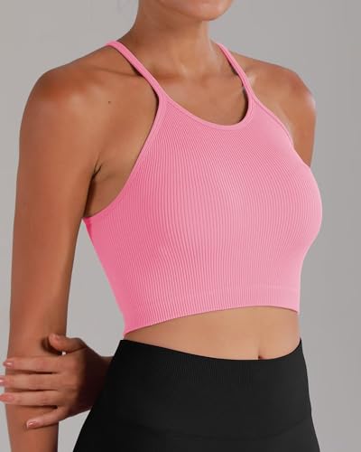 Image of Sunzel Ribbed Crop Tank Top for Women Seamless Racerback Camisole | Buttery Soft Nylon Spandex, Opaque No See Through, Stays in Place, Unpadded, Slim Fit, No Shrink, Yoga Workout Gym Casual