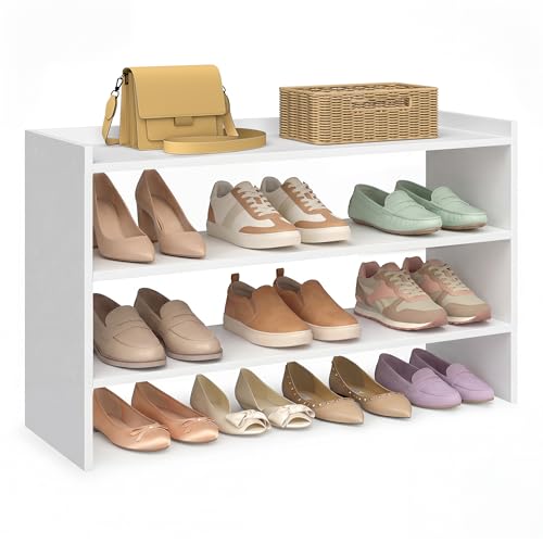 Image of VASAGLE Shoe Rack for Closet, Stackable Organizer Shelf | Stackable Shoe Organizer Shelf for Entryway, 3 Tiers, 11.7 x 32.3 x 21.3 Inches, White, CUSTOS Collection, ULBS061WZ01S
