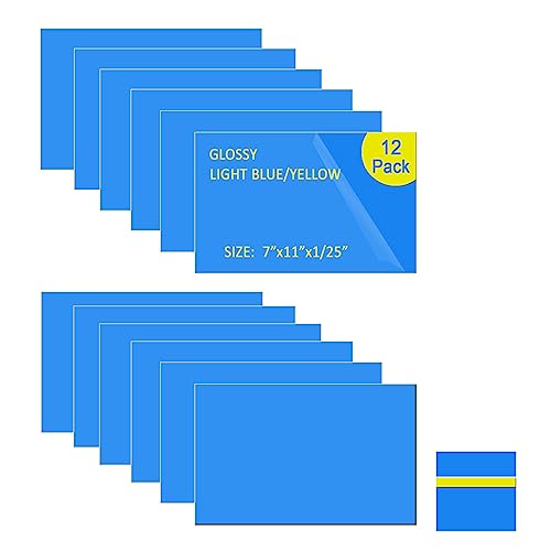 Image of XLNT TECH Engraving Blank Materials ABS Double Color Plastic Sheet, Light Blue /Yellow (7 inch x 11 inch x .040 inch, 12 Pieces) for Interior Signs, Badges.