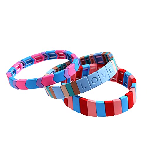 lureme Enamel Tile Stackable Bracelet-Colorful Beaded Stretch Bracelet Love Letter Strand Bracelet (bl003551-4)