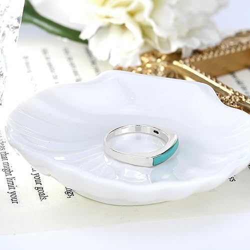 Aeravida Rectangular Bar Green Simulated Turquoise Stone Inlay .925 Sterling Silver Ring | Classic Wedding Rings For Women | Casual Comfort Fit Silver Rings For Women | Gift For Women (8) #TOP3