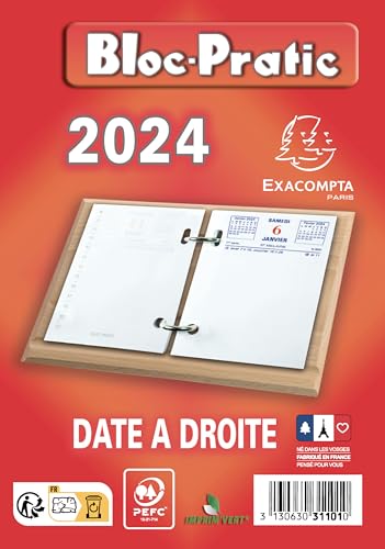 Exacompta - 31101E - Bloc-pratic date à droite 8,2 x 12 cm - 2026 - Coloris rouge