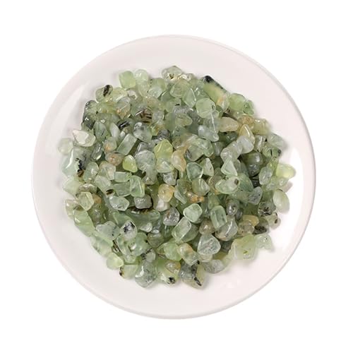 Erliway 100g Natural Prehnite Crystal Chips, 7-9mm Tumbled Chips Crushed Crystal Stone, Polished Crystal Chip for Vase Filler, Healing Tumbled Crystal Chip for Reiki Crystal Jewelry Making Home Decor