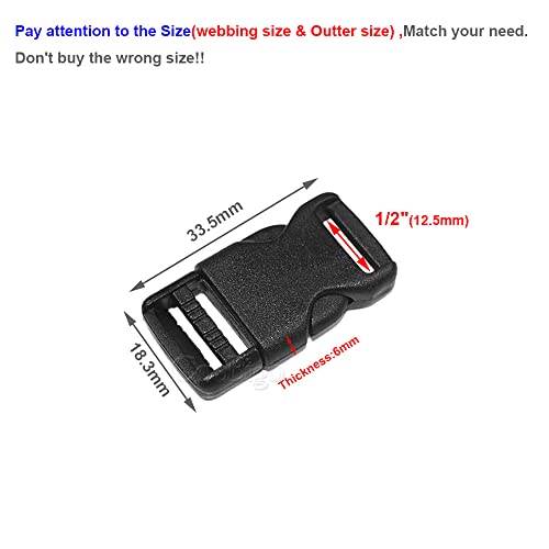10Pcs 1/2"(12.5Mm) Side Release Buckles Plastic Black Quick Adjustable Buckle For Backpack Strap Diy Pets Collar Accessory #TOP1