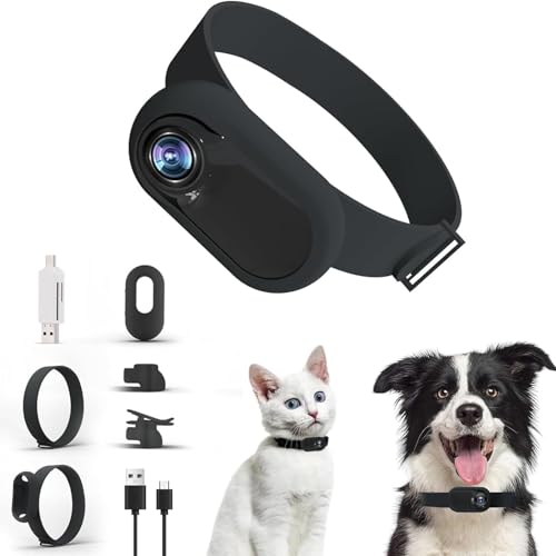 GHWMYD 128GB Cat Camera Collar 1080P Collar Camera Mini Body for Pets Action Recorder for Cats and Dogs Dog Cam Collar Outdoor/Indoor Birthday Gift for Pets