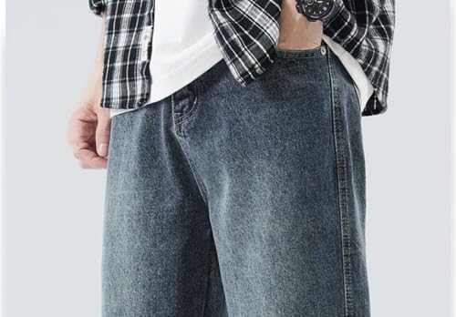 Men Printing Jeans with Pockets Vintage Street Straight Pants Wide Casual Denim Trousers3