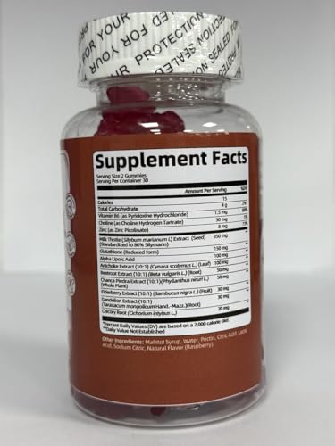 Liver Cleanse Detox & Repair Gummies - Milk Thistle, Dandelion, Artichoke Extract & Elderberry - No Sugar, Raspberry Flavor - 120 Count - Image 5