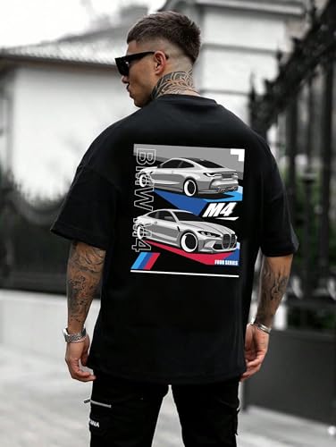 Image of SQF Men's Cottonblend Oversized, Black, Half Sleeve Round Neck Back Font Printed T-Shirt, Graphic T-Shirt