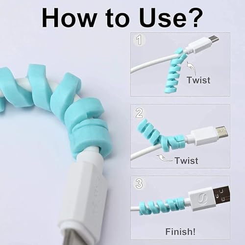 Image of Spiral Cable Protector for Charger & Earphone | Silicone Data Cable Saver Anti-Break Cord Cover | Flexible Heat Resistant Wire Strain Relief for USB Lightning Type C Cables (Pack of 4)