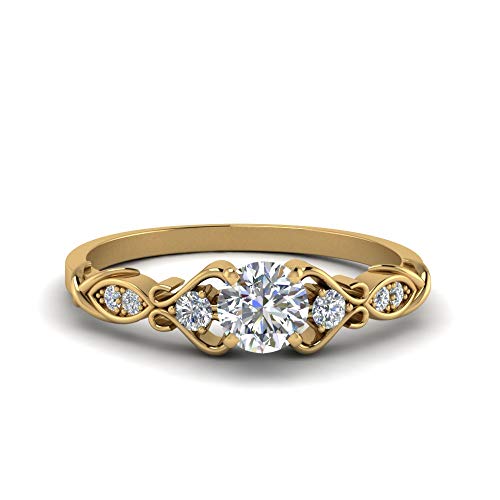 Image of Choose Your Gemstone Victorian Style Round Engagement Ring Yellow Gold Plated Round Shape Vintage Engagement Rings Matching Jewelry Wedding Jewelry Easy to Wear Gifts US Size 4 to 12