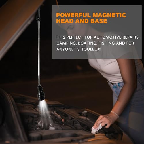 Jishi Telescoping Magnetic Pickup Tool with LED Flashlight, Gifts for Men, Stocking Stuffers, Aluminium Handle