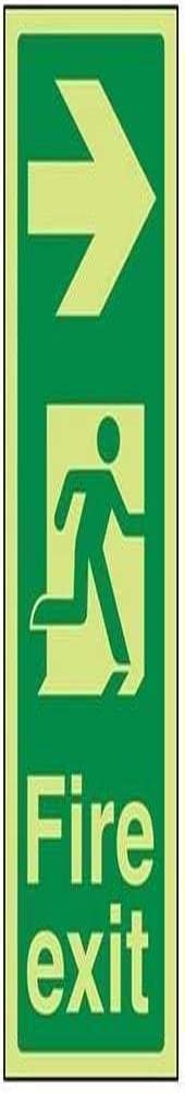 V Safety Glow In The Dark Fire Exit Arrow Right Sign - 100mm x 300mm - Rigid Plastic