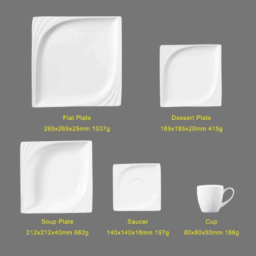 MALACASA, Serie Monica - Vajilla de porcelana (60 piezas, 12 platillos, 12 platos para tartas, 12 platos hondos y 12… - Imagen 3