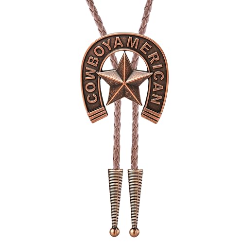 Image of Jeilwiy Bolo Tie for Men Western Cowboy Tie Necklace Gold Bolo Tie Leather Necktie Halloween Tie Accessories for Women