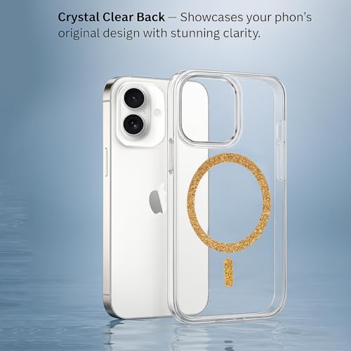 Image of AIBEX Back Cover Case Compatible with iPhone 16 | Glitter Ring Cute Shiny Colorful Bling Case (Compatible with Magsafe) | Transparent PC+TPU Glossy Shiny Cover for Girls & Women - Gold