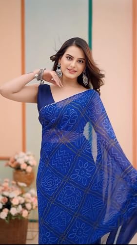 Image of HMP Fashion Women's Georgette Bandhani Printed Ready To Wear Sari One Minute Saree With Unstitched Blouse Piece