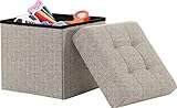 Ornavo Home Foldable Tufted Linen Storage Ottoman Square Cube Foot Rest Stool/Seat - 15" x 15" x 15"