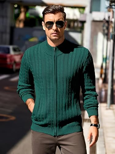 Image of TYSORT Men's Cotton Full Sleeve High Neck Full Zipper Sweater for Men, Cable Knitted Cardigan for Men