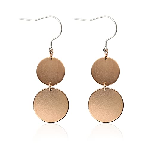TGNEL Pure Titanium Earrings Hypoallergenic, Lightweight Two Circle Disc Titanium Dangle Drop Earrings for Women Sensitive Ears Gold/Rose Gold/Silver