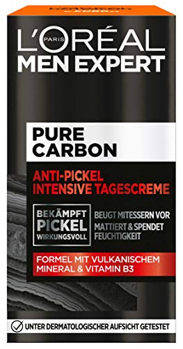 L'Oréal Men Expert Cuidado facial para hombres crema hidratante antiespinillas con vitamina B3 y mineral volcánico Pure Carbon 1 x 50 ml