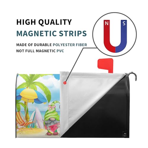 Image of Hello Summer Gnomes Mailbox Cover Magnetic Large Size 25.5 x 21 Inch Summer Tropical Farmhouse Decorative Mailbox Wraps Magnetic Beach Post Letter Box Cover for Home Garden Yard