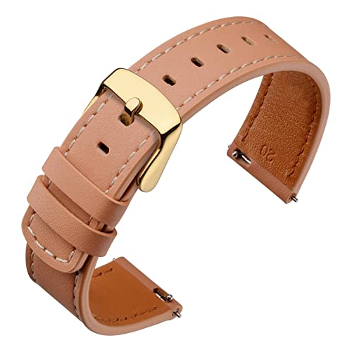 Image of ANNEFIT 18mm Watch Band with Gold Buckle, Quick Release Genuine Leather Replacement Strap (Apricot)
