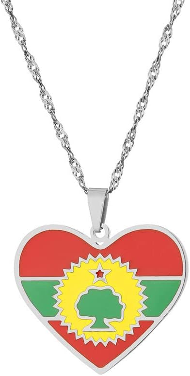 Ethiopia Oromia State Flag Necklace Women Heart Shape Pendant 316L Necklace West Somali Jewelry Vintage Ethnic Map Pendant Necklace