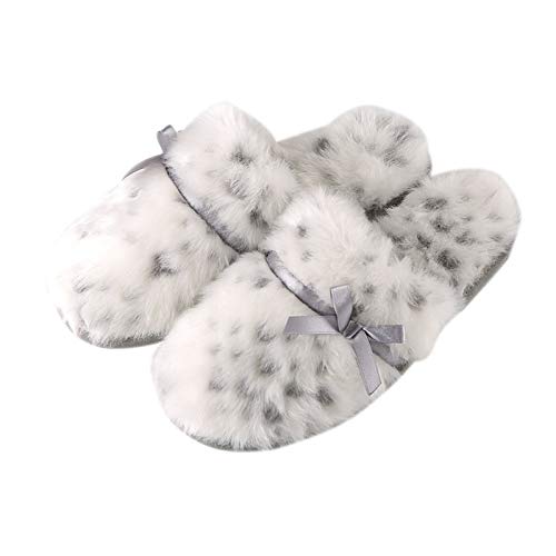 JLCP Chaussons en Peluche pour Femmes, Motif Léopard d'hiver Chaud Pantoufles Antidérapant Confort Chaussures De Maison pour Le Cadeau d'anniversaire De Noël,Blanc,35/36 Cover